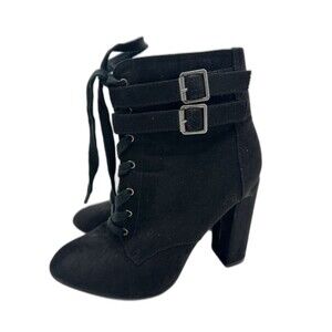 Just Fabulous 4" High Heel Ankle Boot Bootie Black Size 7 KAIYA Faux Suede